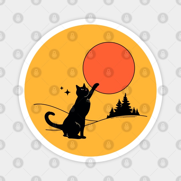 Cool Sun Black Cat in yellow Magnet by The Charcoal Cat Co.